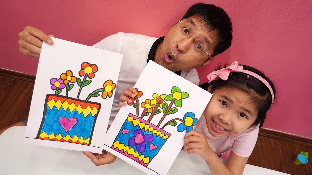Bé Bún Tô Màu Bức Tranh Bạn Gái  Bố Tô Màu Bức Tranh Ngôi Nhà  Coloring  pictures for kids  YouTube